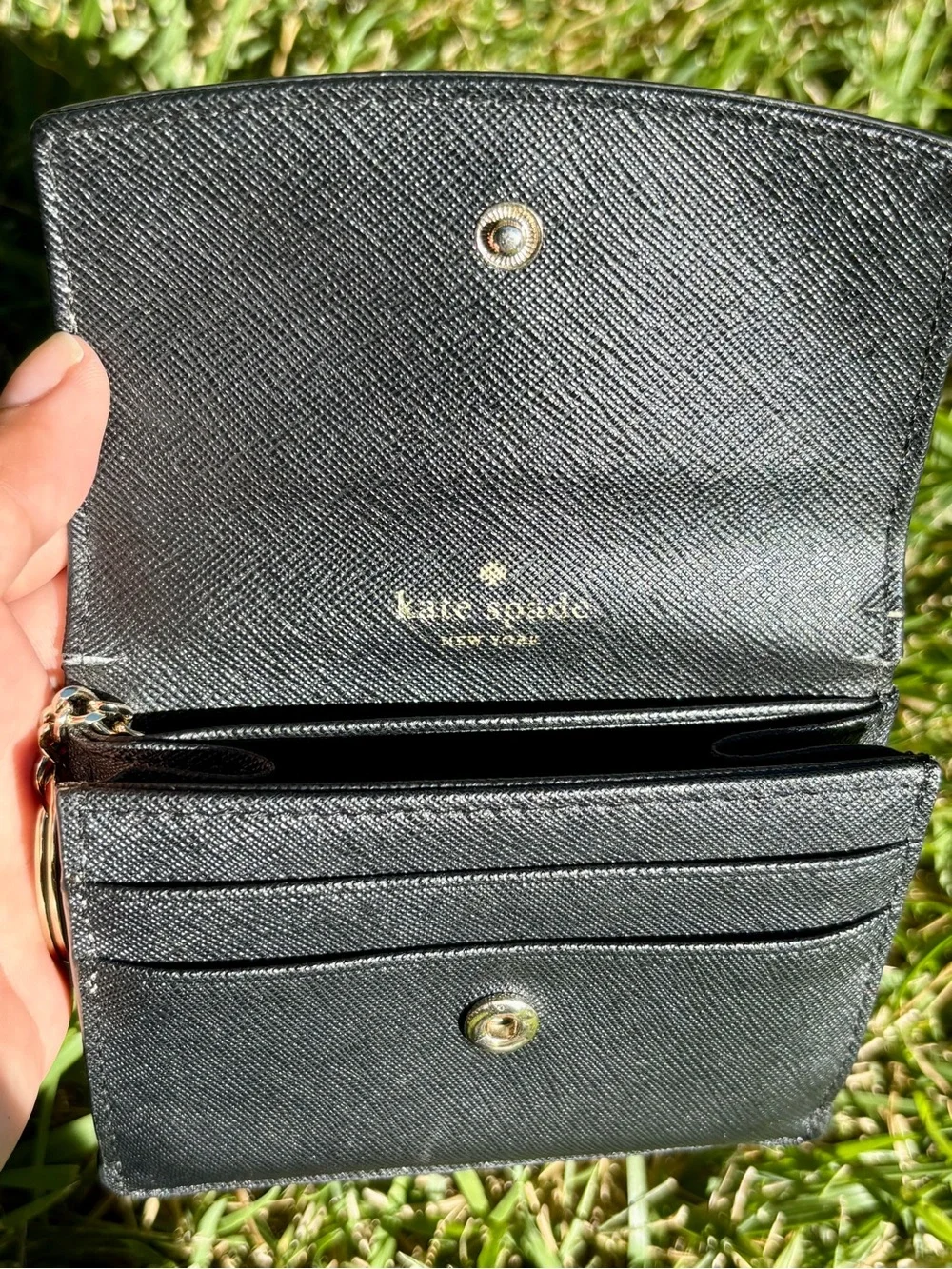 kate spade Black Leather Zip Card Wallet